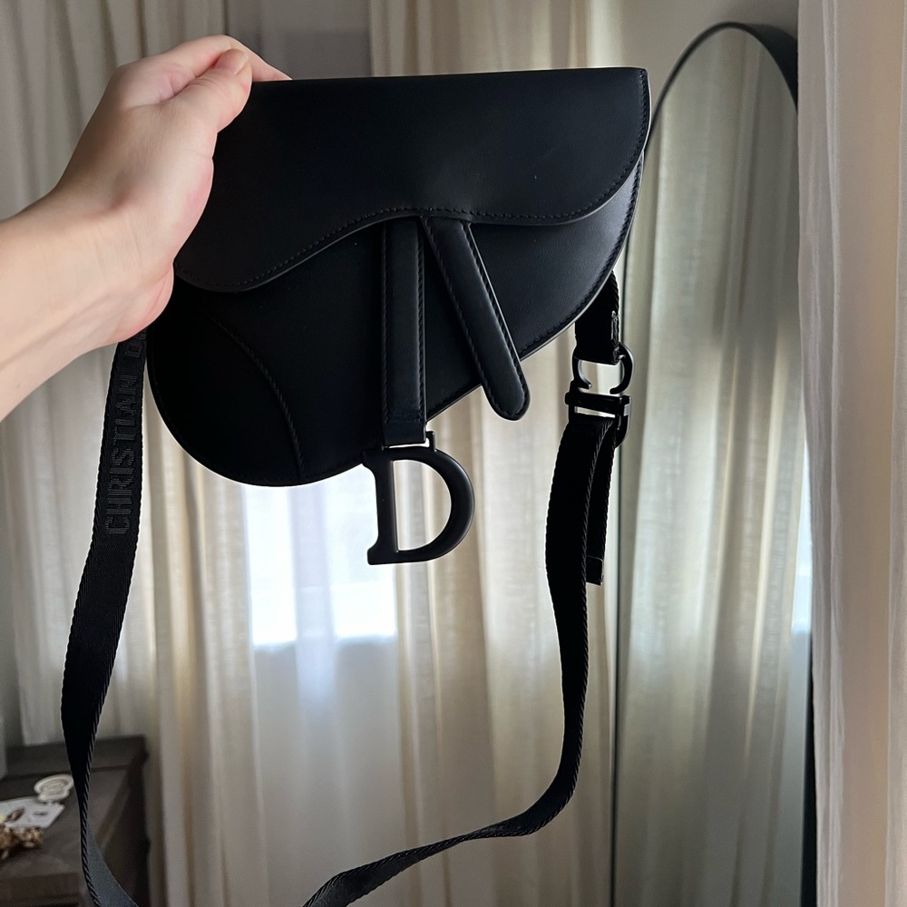 Christian Dior Calfskin Matte Noir Saddle Pouch/ belt bag